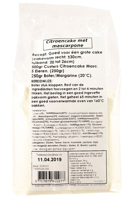 Custers Citroencake Met Mascarpone 500gr - Afbeelding 2